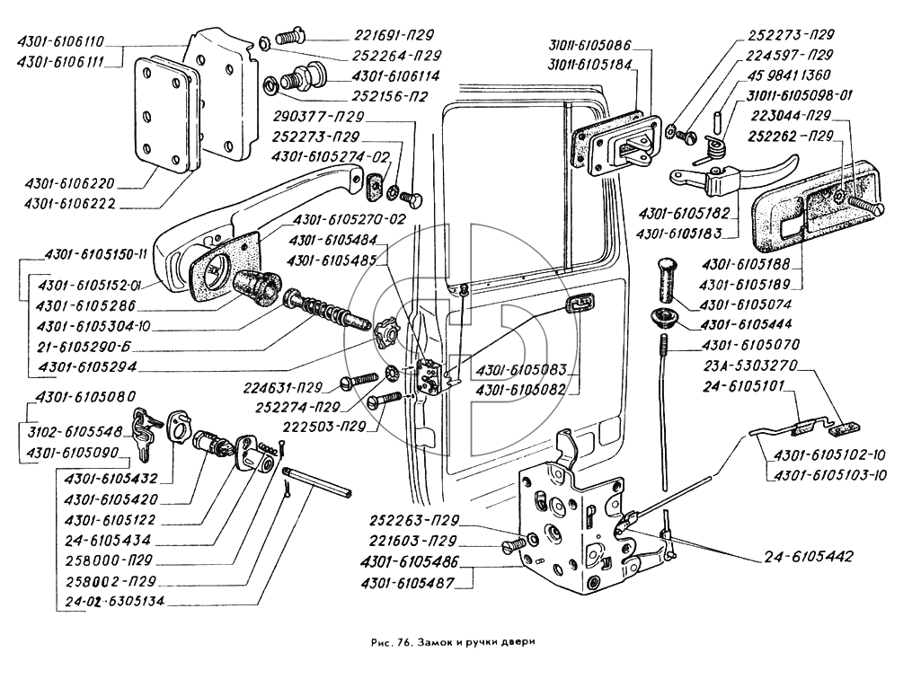 Схема замка боковой двери газель
